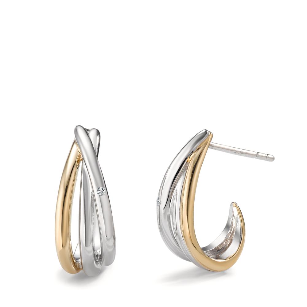 Drop Earrings Silver Zirconia 2 Stones Yellow Bicolor