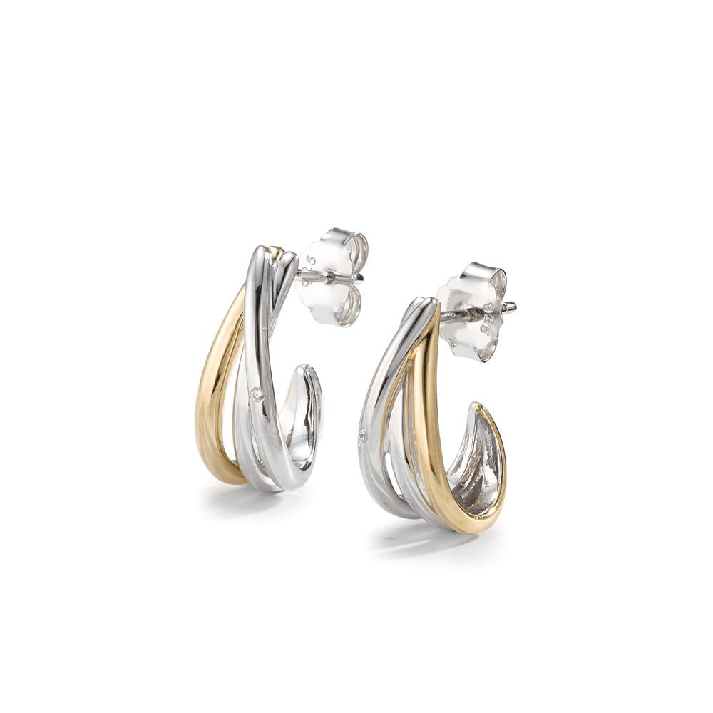 Drop Earrings Silver Zirconia 2 Stones Yellow Bicolor