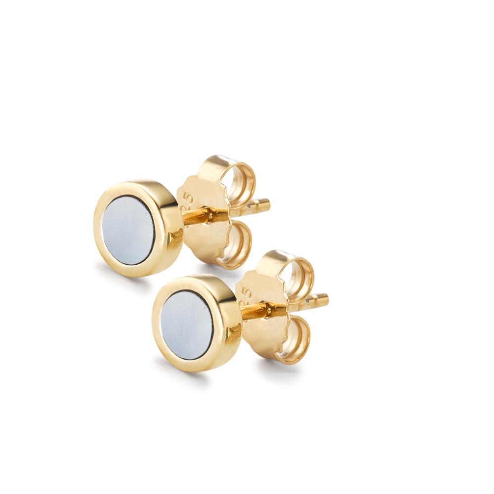 Stud earrings Silver Gold plated Mother of pearl Ø6 mm