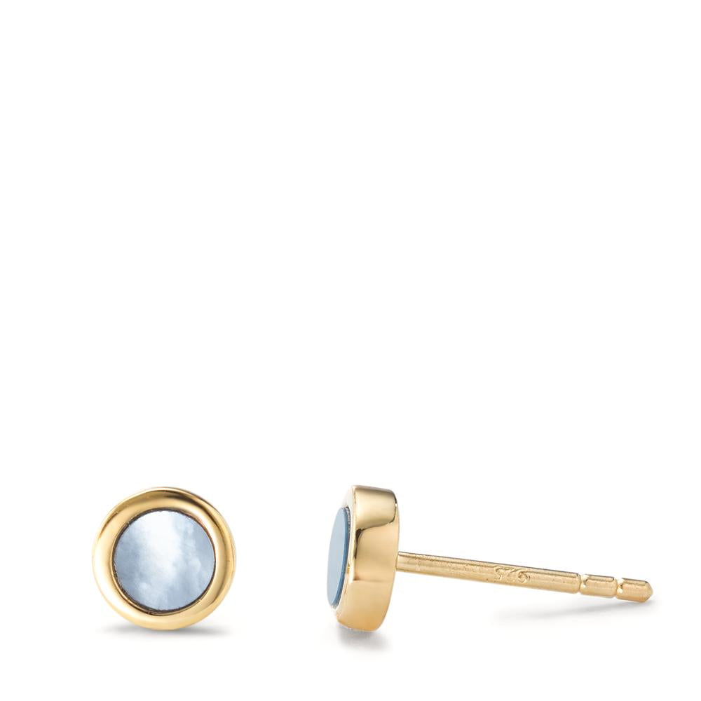 Stud earrings Silver Gold plated Mother of pearl Ø6 mm