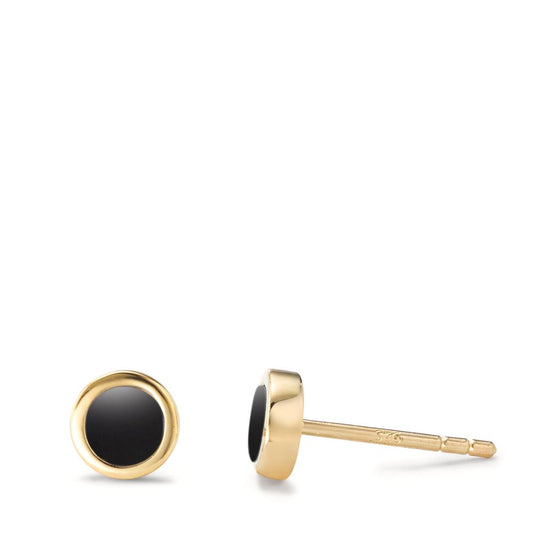 Stud earrings Silver Onyx 2 Stones Yellow Gold plated Ø6 mm