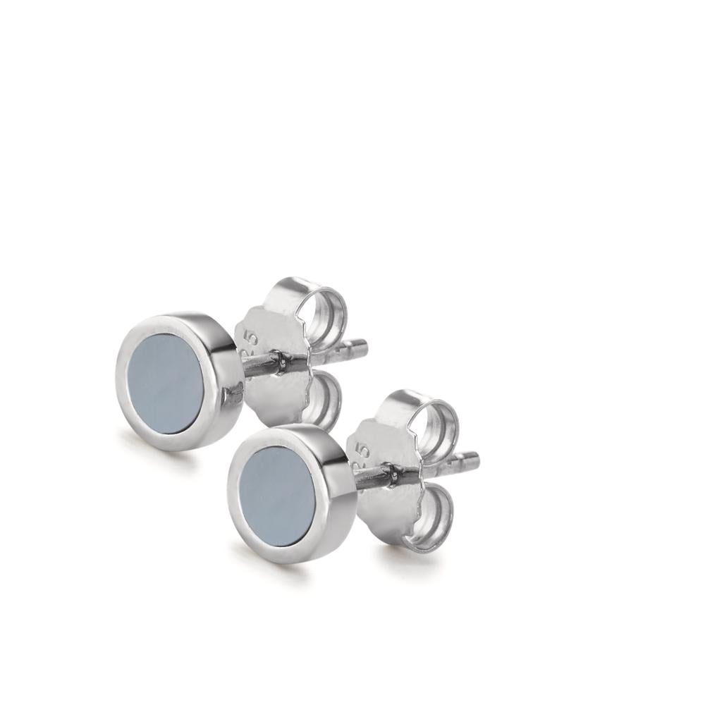 Stud earrings Silver Rhodium plated Mother of pearl Ø6 mm