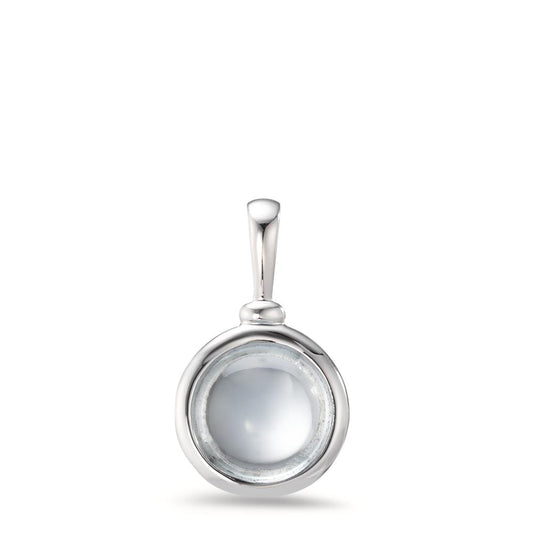 Pendant Silver Quartz crystal Aqua Rhodium plated Ø13 mm