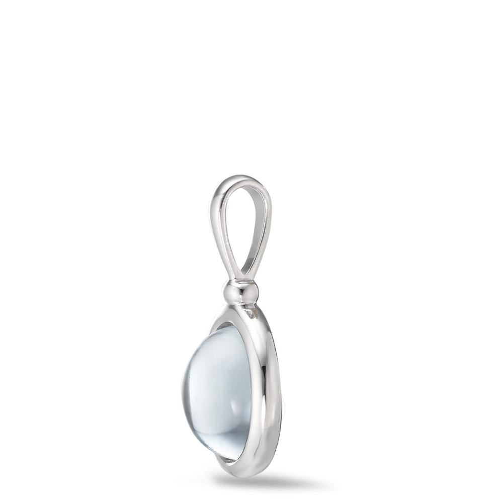 Pendant Silver Quartz crystal Aqua Rhodium plated Ø13 mm