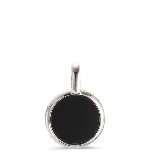 Pendant Silver Onyx Rhodium plated Ø14 mm