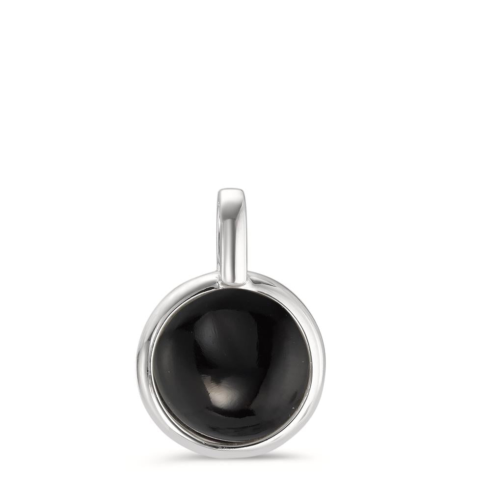 Pendant Silver Onyx Rhodium plated Ø14 mm