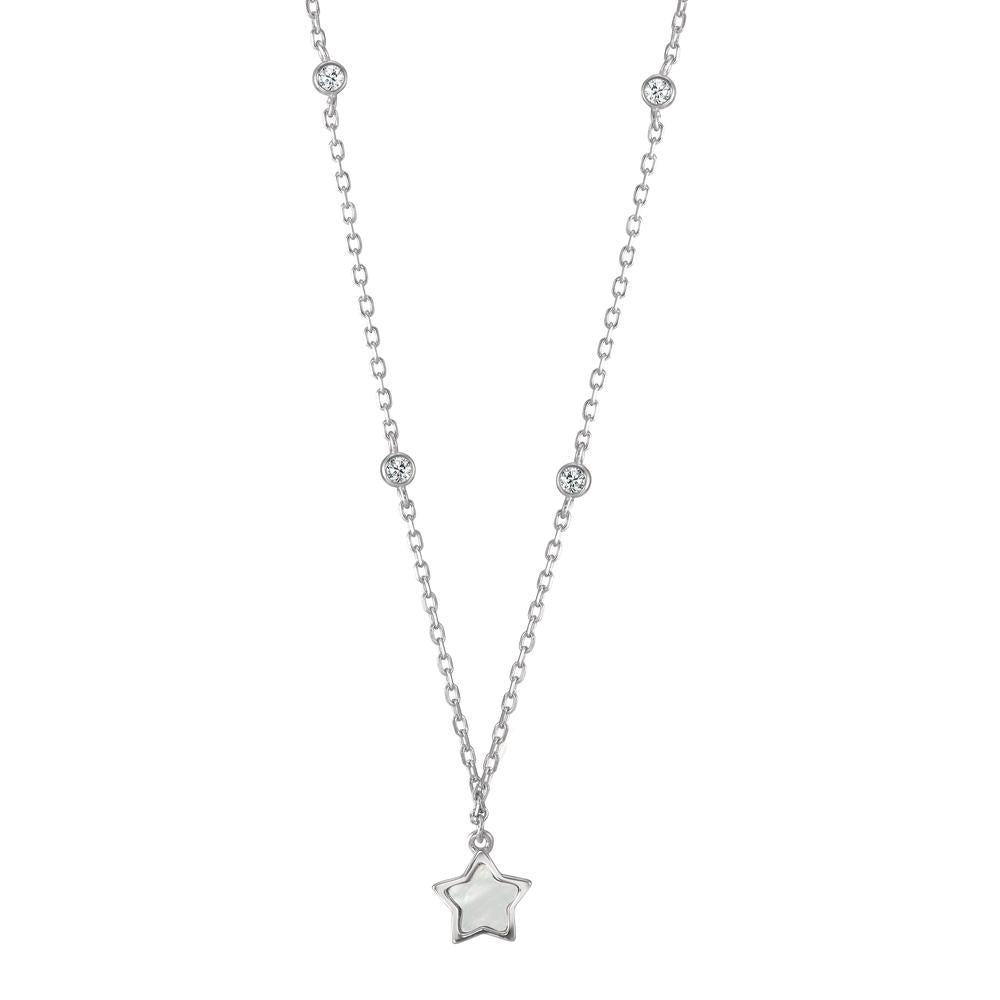 Necklace Silver Zirconia 4 Stones Rhodium plated Mother of pearl Star 40-45 cm