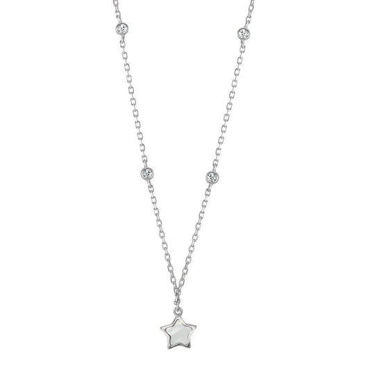 Necklace Silver Zirconia 4 Stones Rhodium plated Mother of pearl Star 40-45 cm