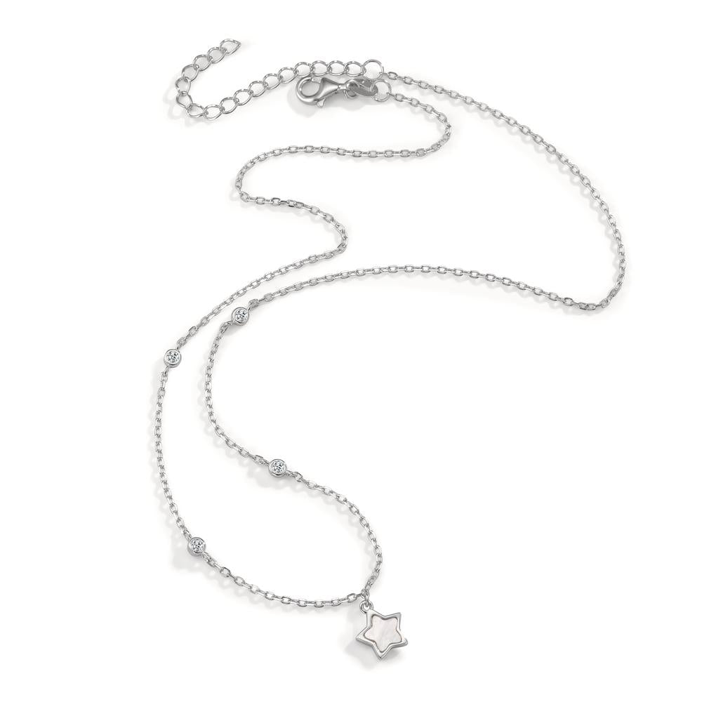 Necklace Silver Zirconia 4 Stones Rhodium plated Mother of pearl Star 40-45 cm