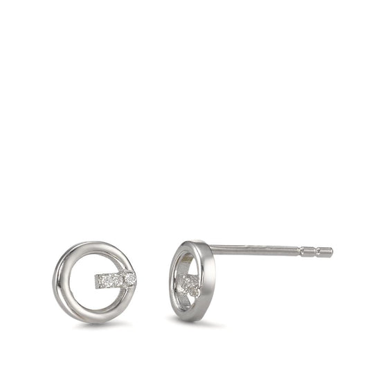 Stud earrings Silver Zirconia 6 Stones Rhodium plated Ø6.5 mm