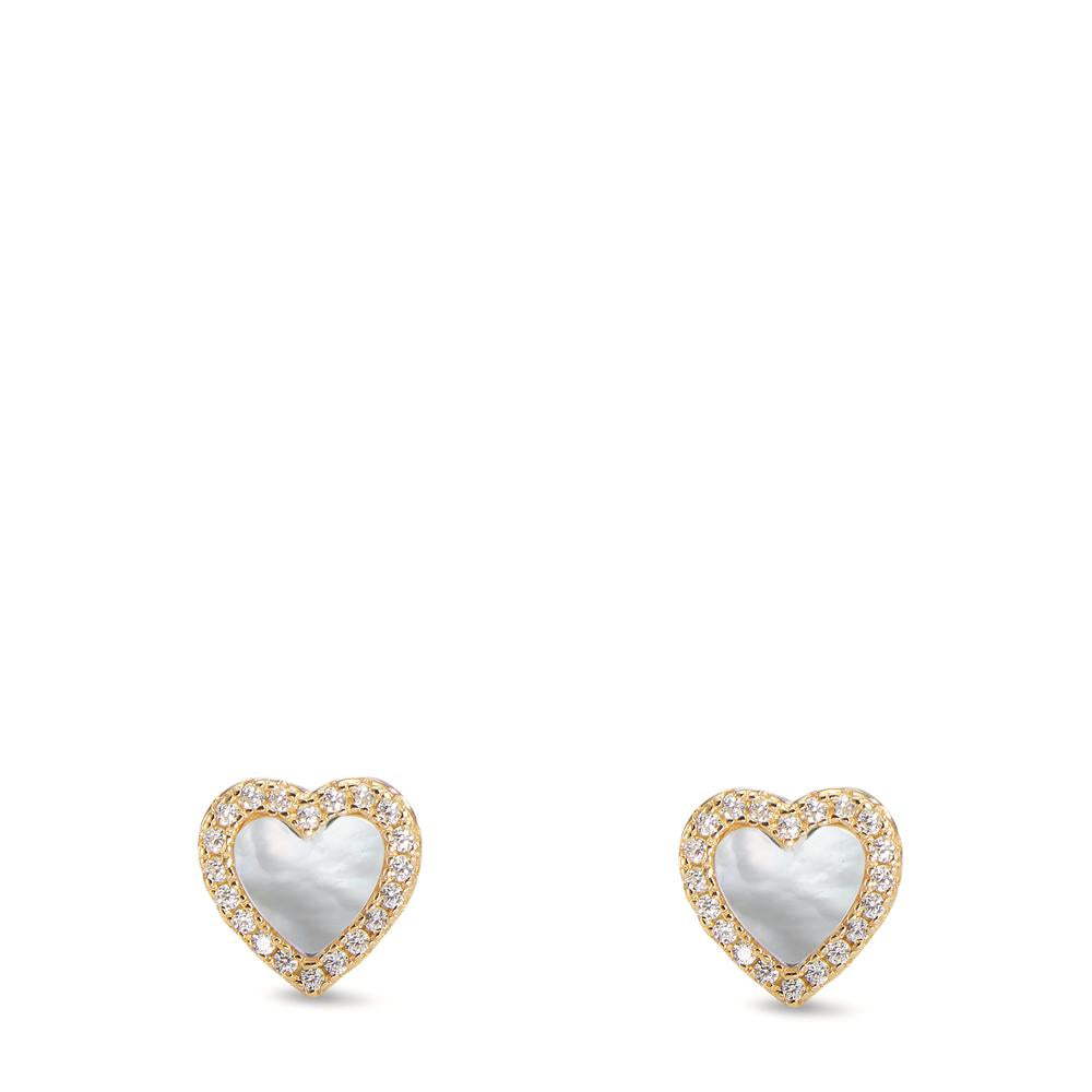 Stud earrings Silver Zirconia Yellow Gold plated Mother of pearl Heart