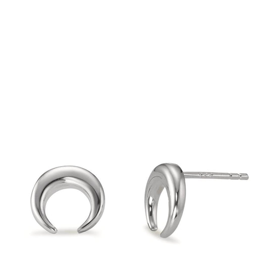 Stud earrings Silver Rhodium plated Moon Ø10 mm