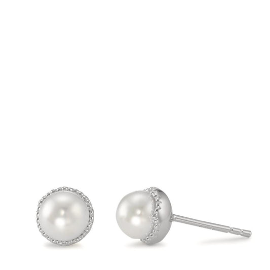 Stud earrings Silver Rhodium plated Shining pearls Ø7.5 mm