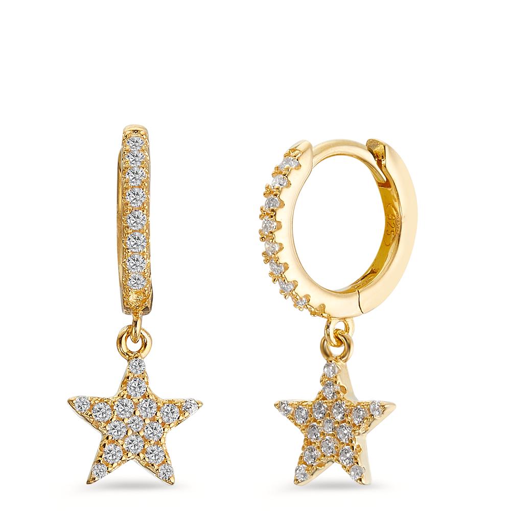 Hinged hoop Silver Zirconia Yellow Gold plated Star