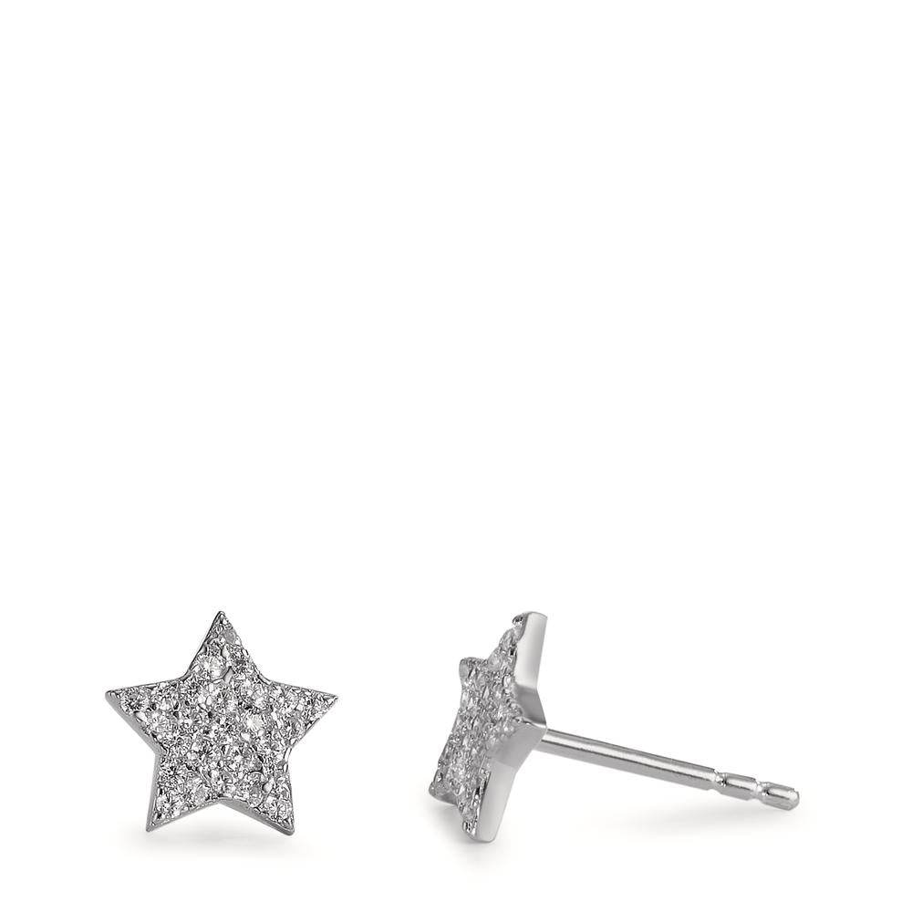 Stud earrings Silver Zirconia Rhodium plated Star Ø8.5 mm