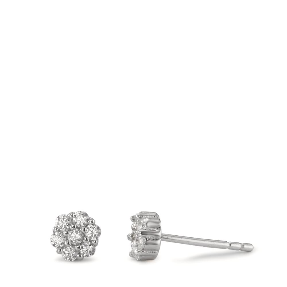 Stud earrings Silver Zirconia 14 Stones Rhodium plated Ø5 mm