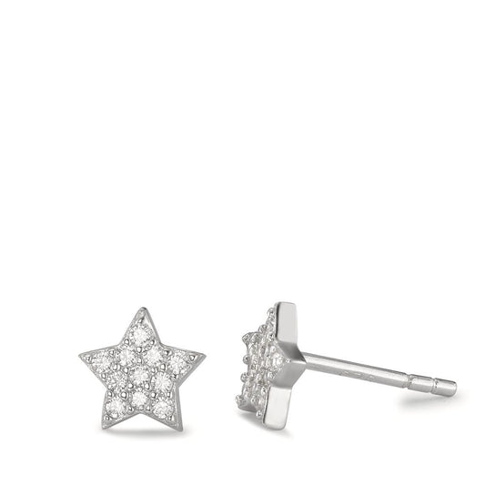 Stud earrings Silver Zirconia Rhodium plated Star Ø7 mm