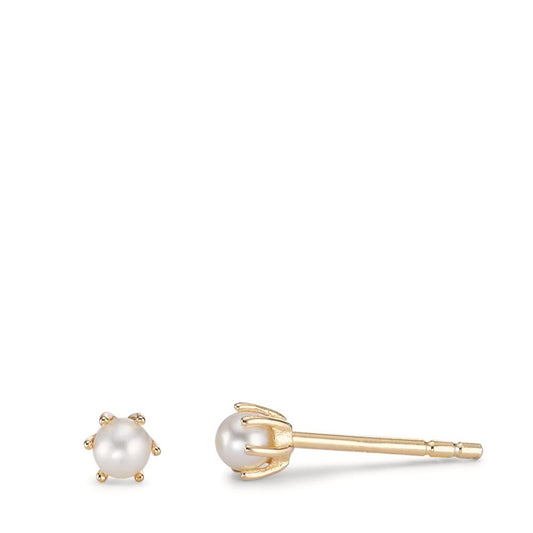 Stud earrings Silver Yellow Gold plated Freshwater pearl Ø4 mm