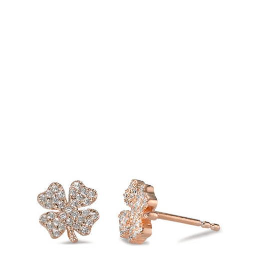 Stud earrings Silver Zirconia Rose Gold plated Cloverleaf Ø7.5 mm