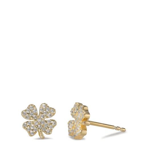 Stud earrings Silver Zirconia Yellow Gold plated Cloverleaf Ø7.5 mm