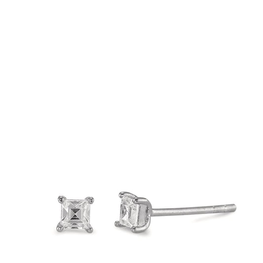 Stud earrings Silver Zirconia 2 Stones Rhodium plated Ø4 mm