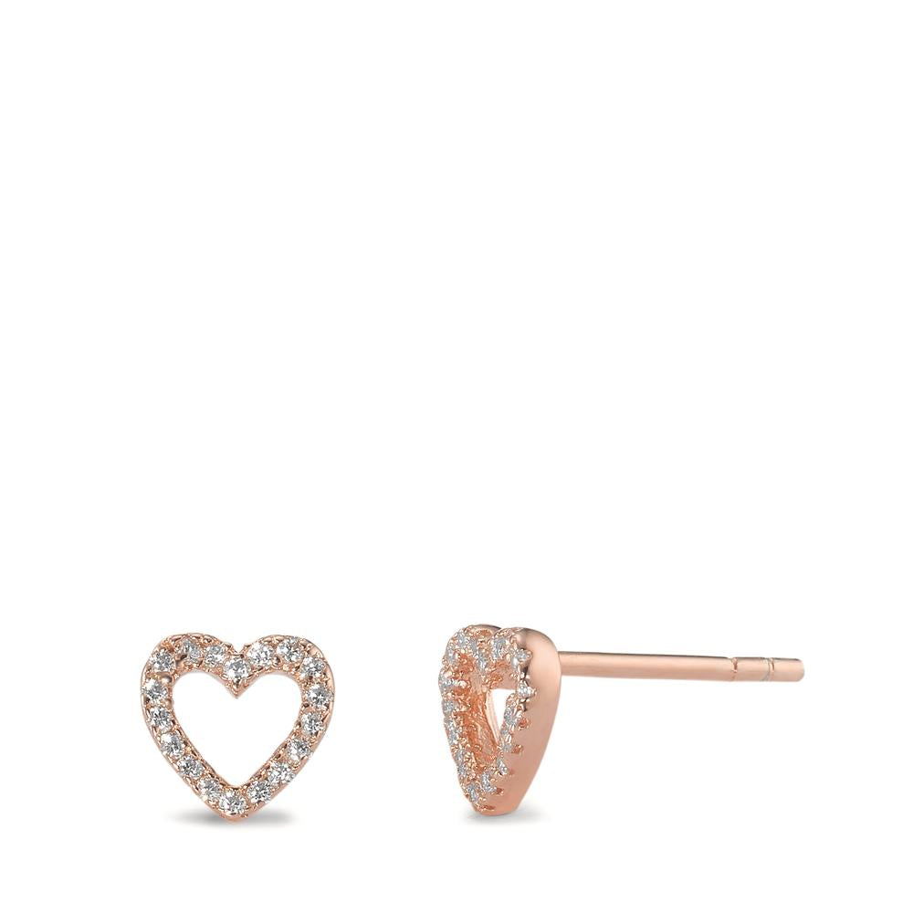 Stud earrings Silver Zirconia Rose Gold plated Heart Ø6.5 mm