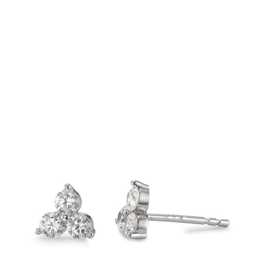 Stud earrings Silver Zirconia 6 Stones Rhodium plated Ø6 mm