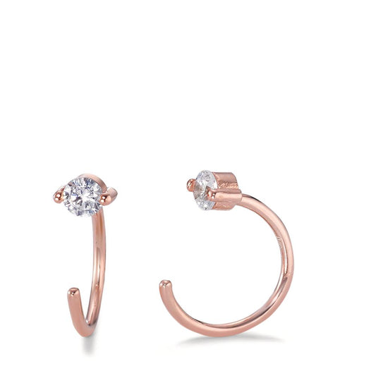 Earrings Silver Zirconia 2 Stones Rose Gold plated Ø10 mm