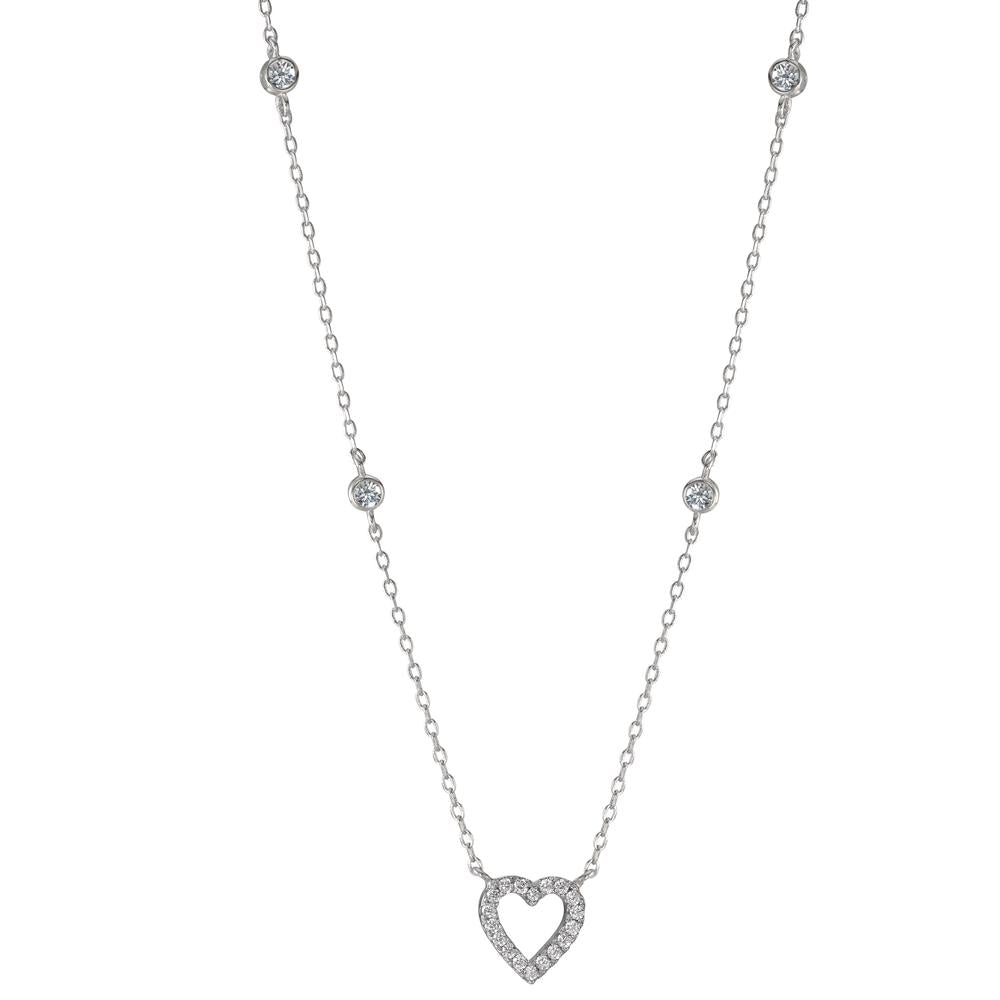 Necklace Silver Zirconia Rhodium plated Heart 40-45 cm