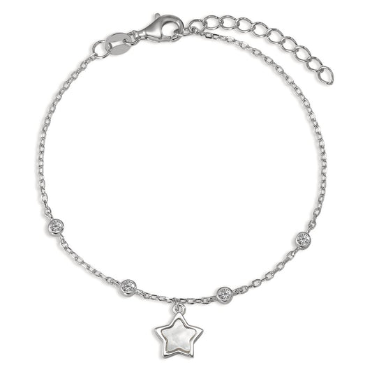 Bracelet Silver Zirconia 4 Stones Rhodium plated Mother of pearl Star 15.5-18.5 cm