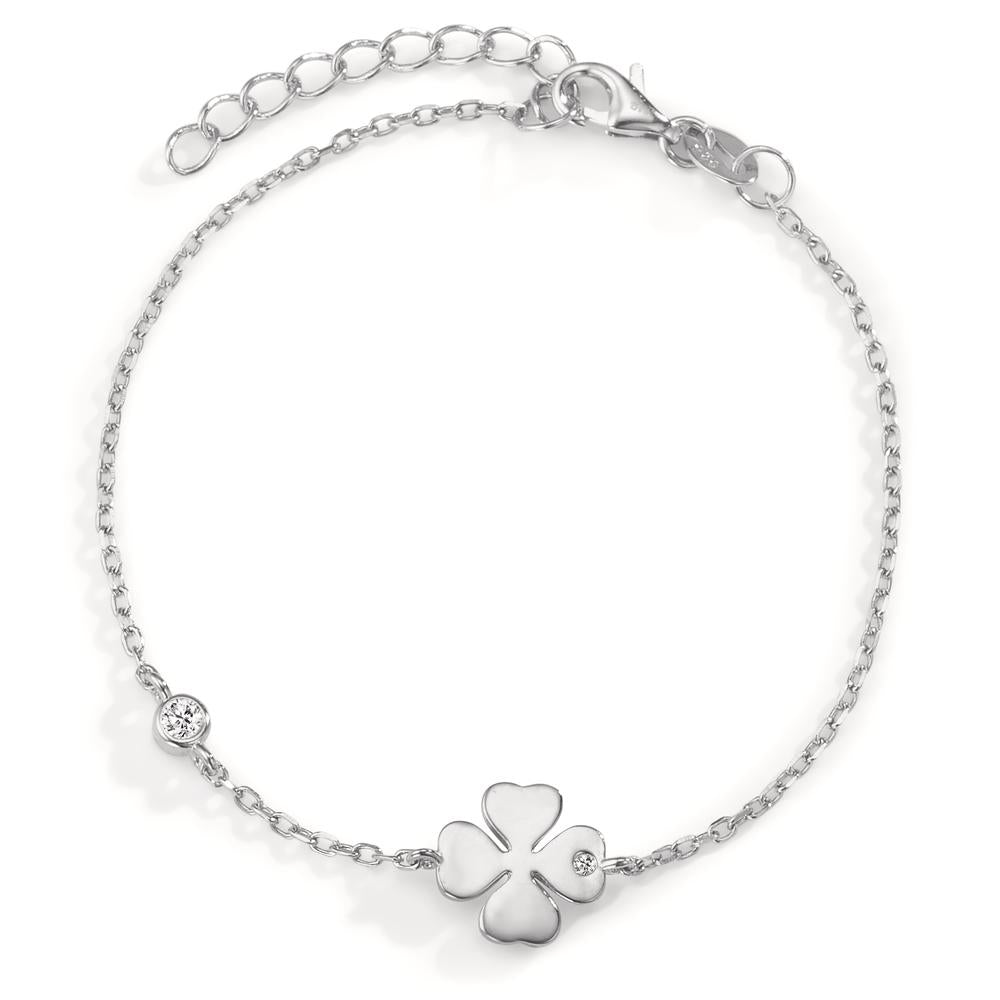 Bracelet Silver Zirconia 2 Stones Rhodium plated Cloverleaf 16-19 cm