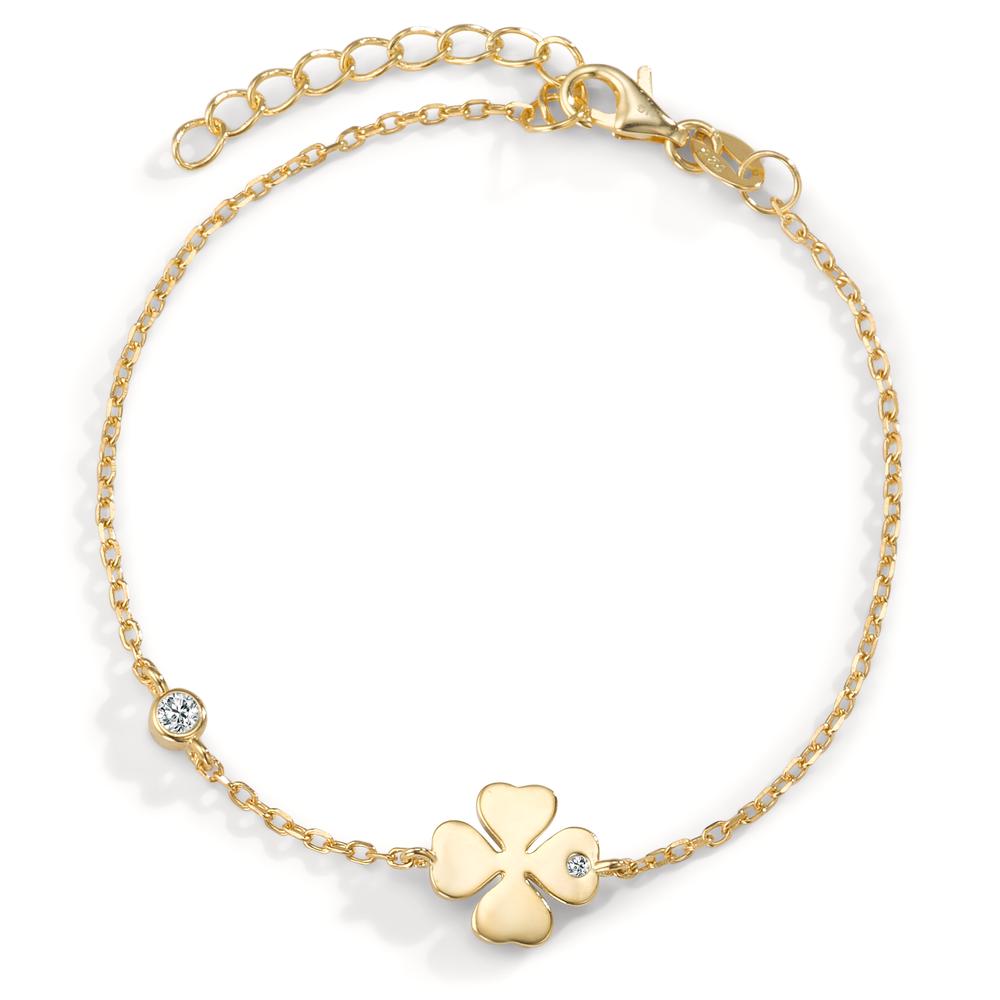 Bracelet Silver Zirconia 2 Stones Yellow Gold plated Cloverleaf 16-19 cm