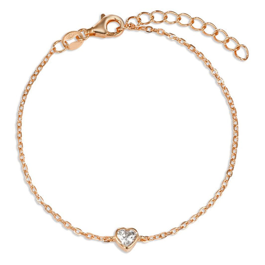 Bracelet Silver Zirconia Rose Gold plated Heart 16-21 cm