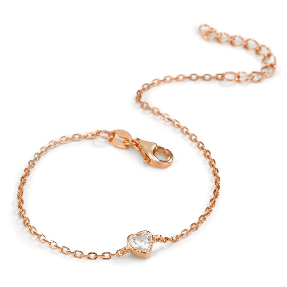 Bracelet Silver Zirconia Rose Gold plated Heart 16-21 cm