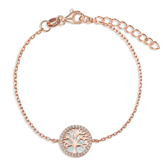 Bracelet Silver Zirconia Rose Gold plated Mother of pearl Tree Of Life 16-19 cm Ø12 mm