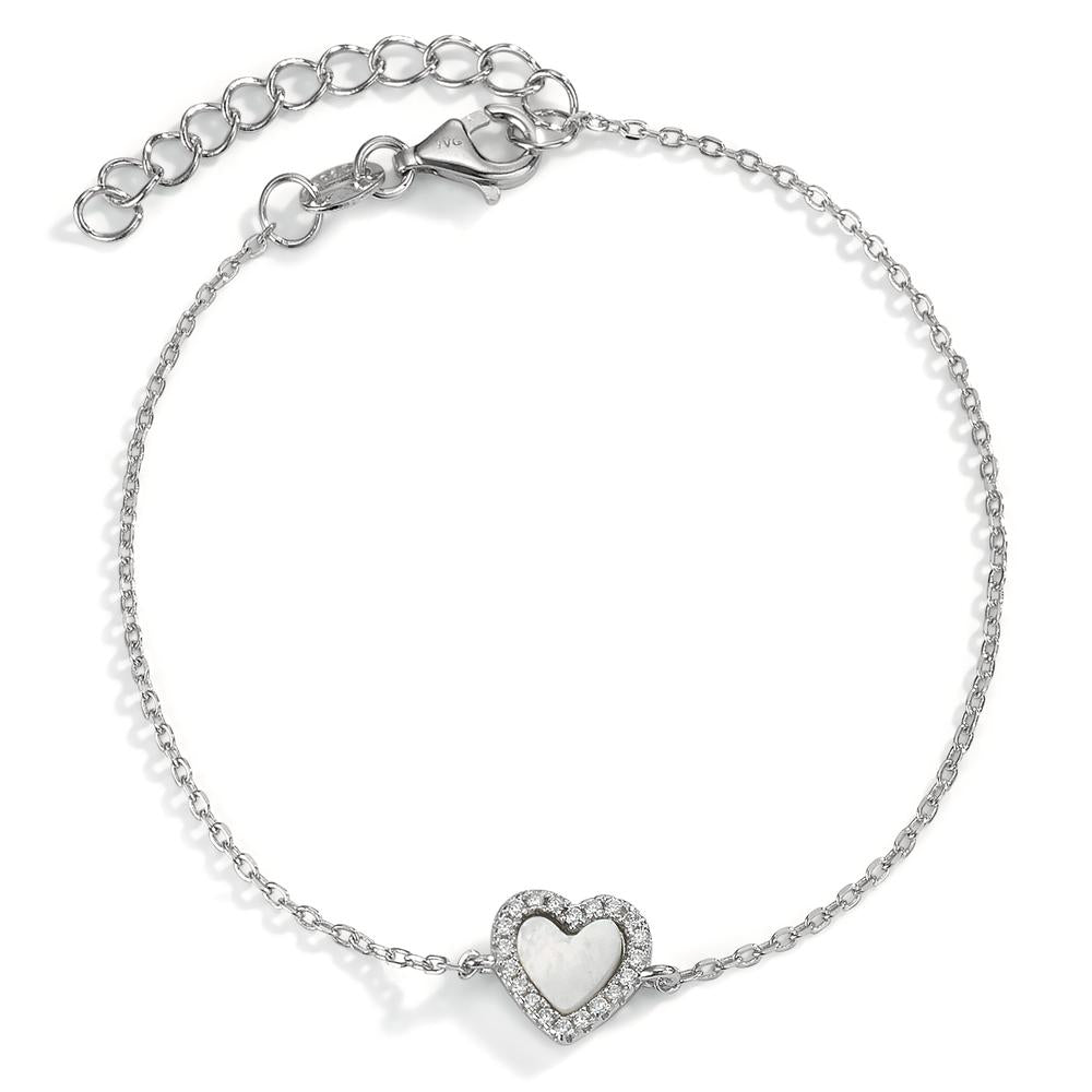 Bracelet Silver Zirconia Rhodium plated Mother of pearl Heart 15.5-18.5 cm Ø8 mm