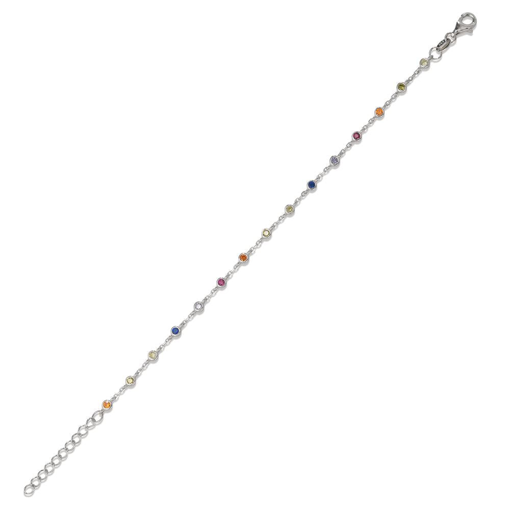 Bracelet Silver Zirconia Colorful, 15 Stones Rhodium plated 15.5-18.5 cm