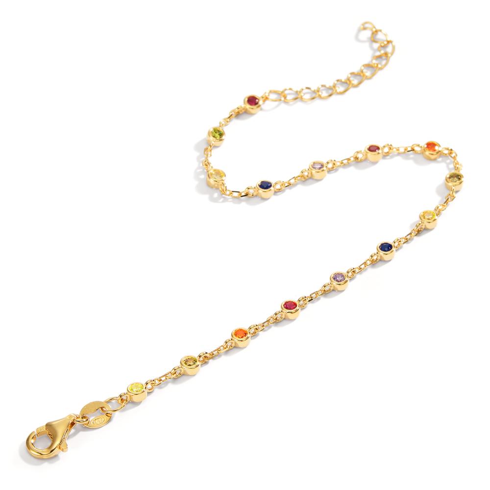 Bracelet Silver Zirconia Colorful, 15 Stones Gold plated 15.5-18.5 cm