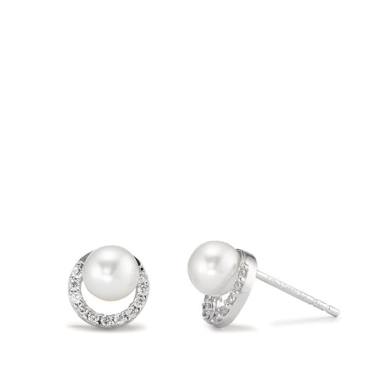 Stud earrings 18k White Gold Zirconia Freshwater pearl Ø7.5 mm