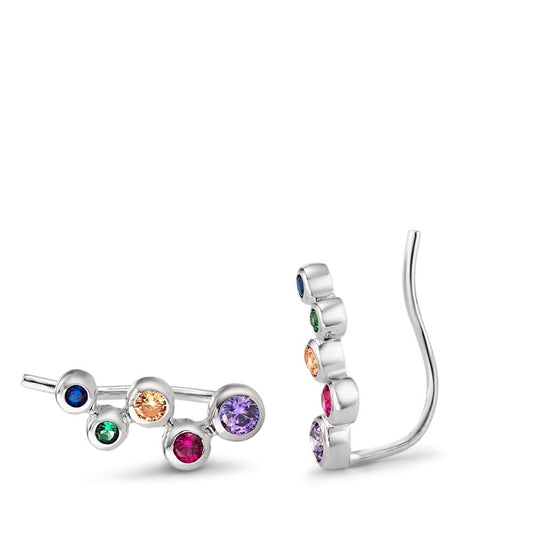 Ear Climber Silver Zirconia Rainbow-colored, 10 Stones Rhodium plated