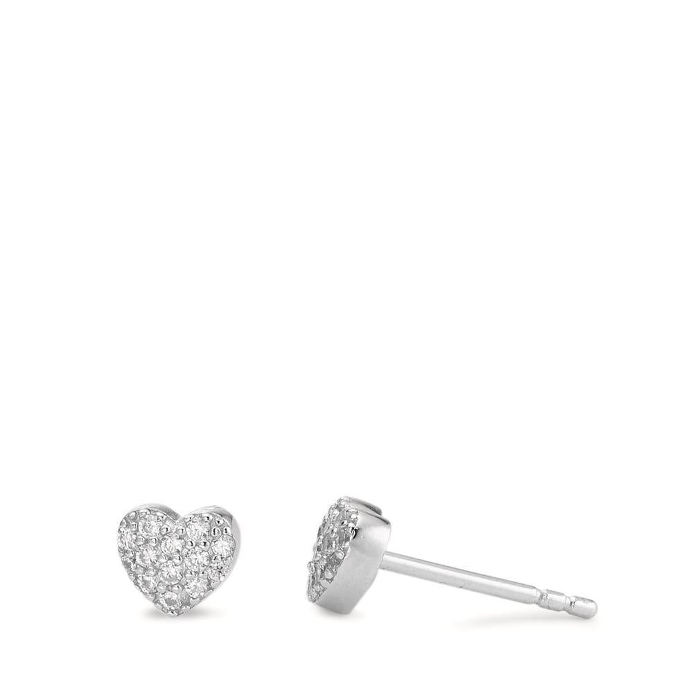 Stud earrings Silver Zirconia Rhodium plated Heart Ø5 mm