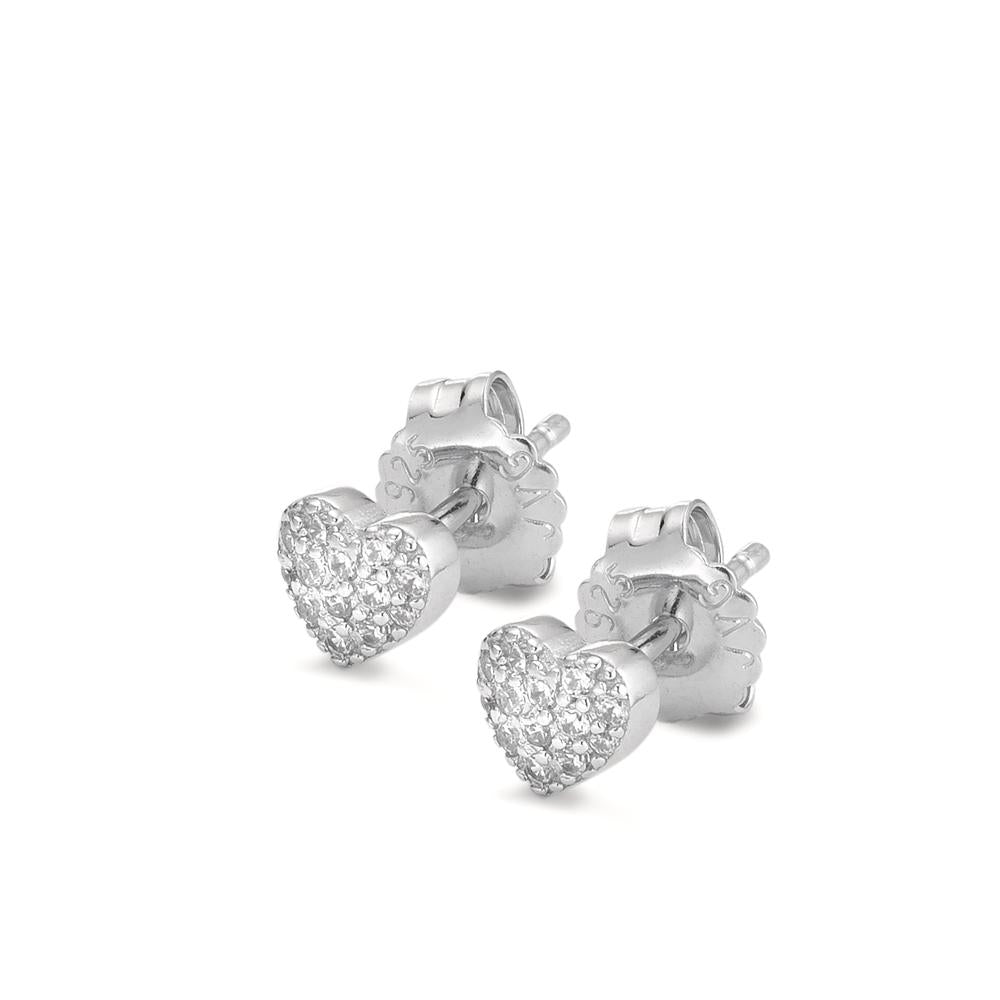 Stud earrings Silver Zirconia Rhodium plated Heart Ø5 mm