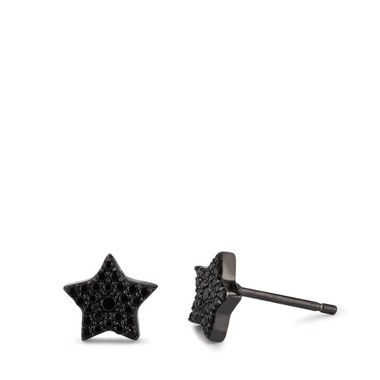 Stud earrings Metal Zirconia Black Rhodium plated Star Ø8 mm