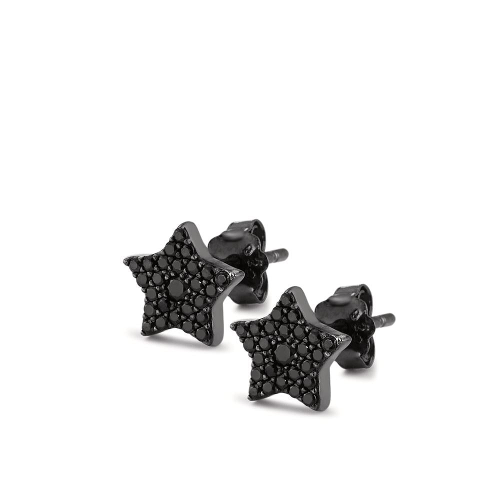 Stud earrings Metal Zirconia Black Rhodium plated Star Ø8 mm