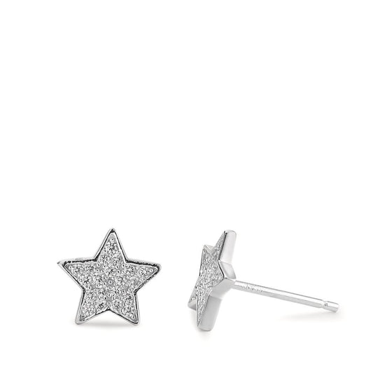 Stud earrings Silver Zirconia Rhodium plated Star Ø8 mm