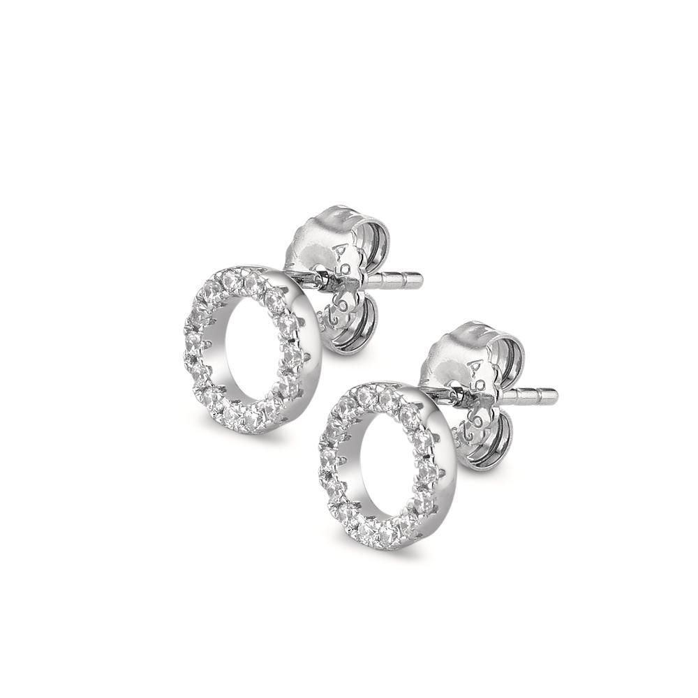 Stud earrings Silver Zirconia Rhodium plated Ø8 mm