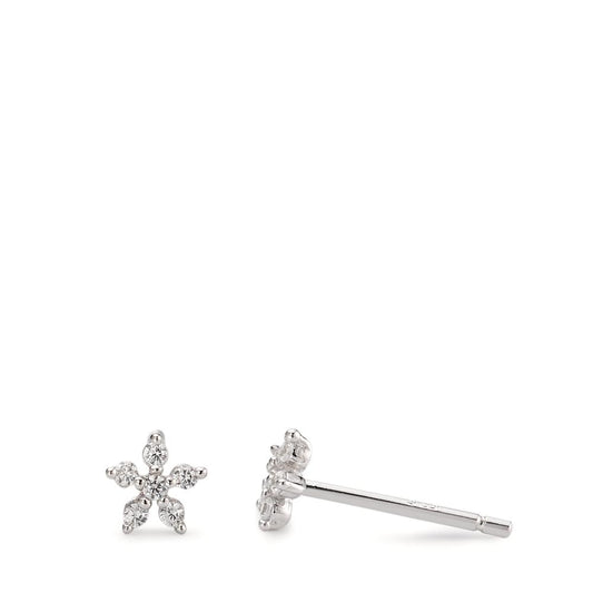 Stud earrings Silver Zirconia 12 Stones Rhodium plated Flower Ø5 mm