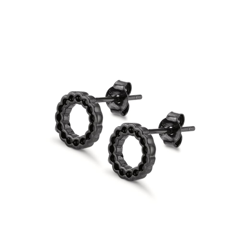 Stud earrings Silver Zirconia Black Rhodium plated Ø8.5 mm