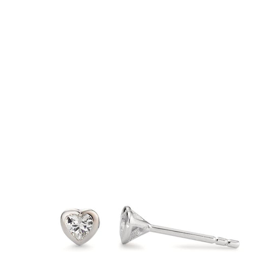 Stud earrings Silver Zirconia 2 Stones Rhodium plated Heart Ø4 mm