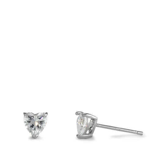 Stud earrings Silver Zirconia 2 Stones Rhodium plated Ø6.5 mm